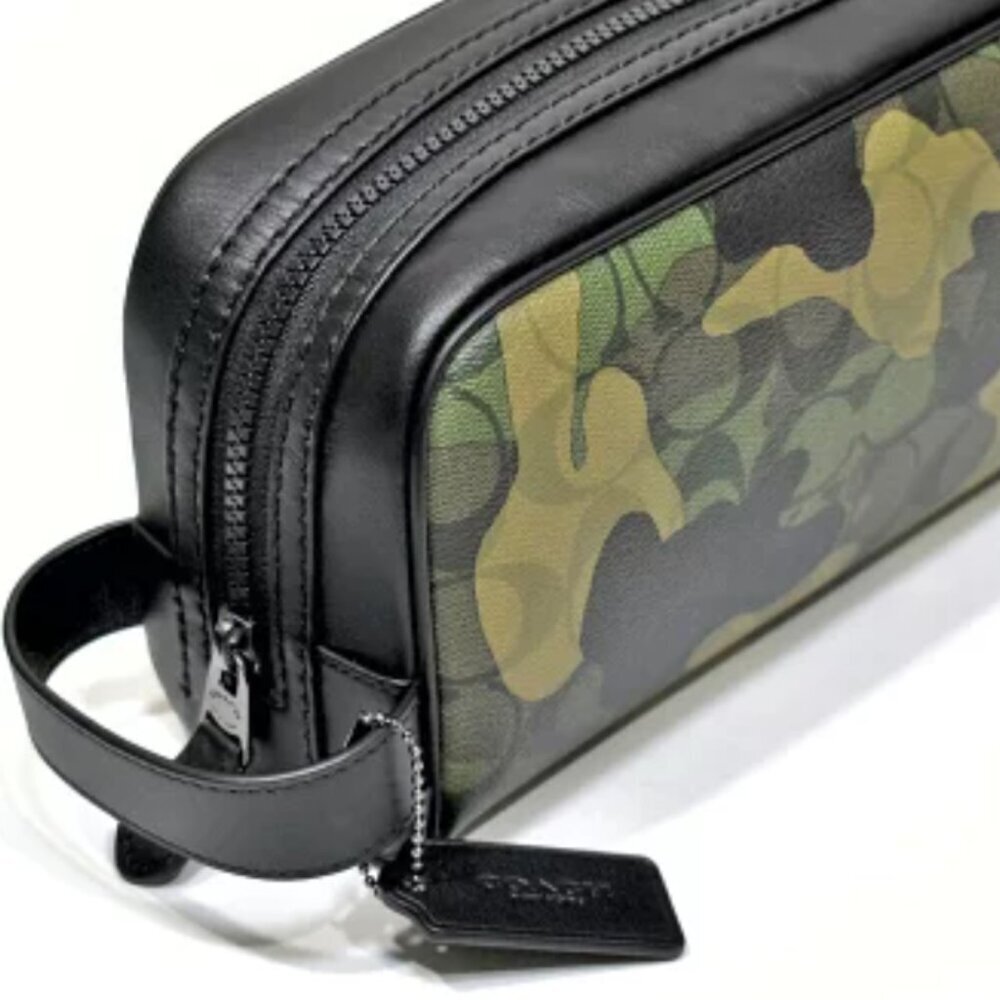Coach Small Travel Kit Camo Print CM034 Signature Canvas Dopp Bag Toiletry Green - Picture 3 of 8